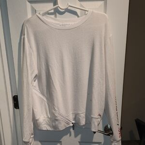 Peace Love World White Sweatshirt with Red An Black Accents